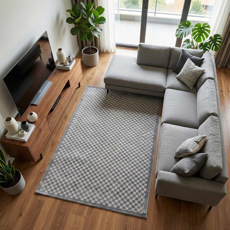 Chaki Duggans Machine Washable White / Gray / Off White Area Rug, White/Gray/Off White, Rectangle 5'3" x 7'