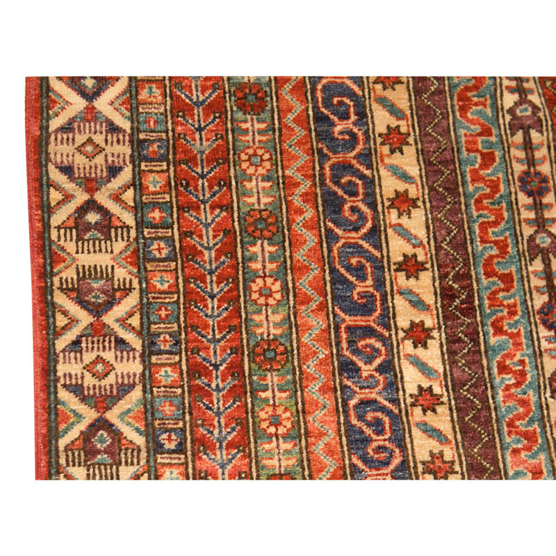 Tapis orange / rouge / jaune en laine noué à la main 4 pi 10 po x 6 pi 7 po Ikat