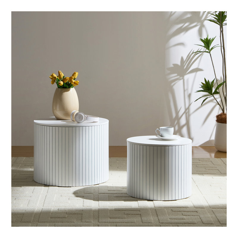 Ensemble de tables gigognes 2 pièces, ensemble de tables basses en panneau de fibres à densité moyenne, blanc