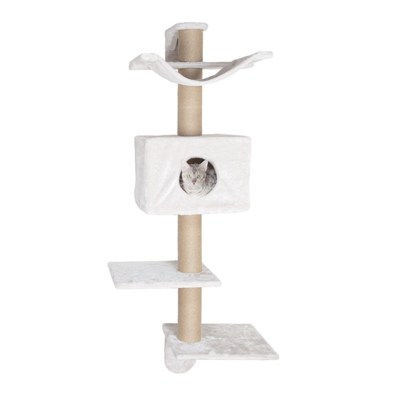 TRIXIE Dayna Wall Mounted Cat Tower, Elevated Fun with a Condo, Scratching Post, Hammock and Two Platforms, Griege