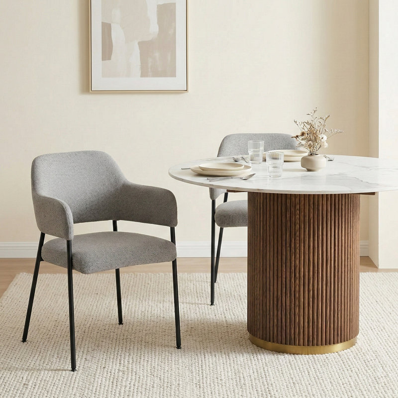 Candice Set of 2 Fabric Dining Chairs, Dark Grey