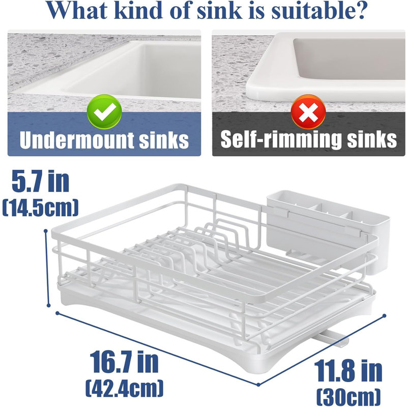 White Stainless Steel Countertop Dish Rack with Utensil Holder