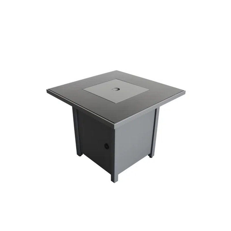 Foyer de table extérieur en acier de 25 po H x 30 po avec couvercle mobile, sortie 40000, 8 heures de combustion, allumage par bouton-poussoir, gris simple, 8 heures de combustion, bouton-poussoir moderne