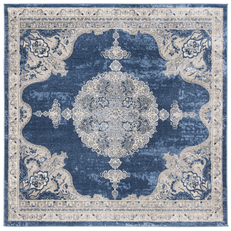 Tapis bleu marine / gris clair Barcus, Carré 3 pi