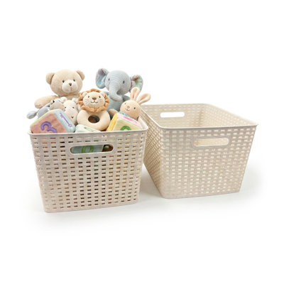 Panier de rangement en plastique texturé avec poignées, panier de rangement décoratif, paquet de 2