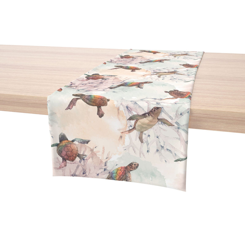 Table Runner, 100% Cotton, 16X108", Sea Turtle Watercolor, 108" L x 16" W
