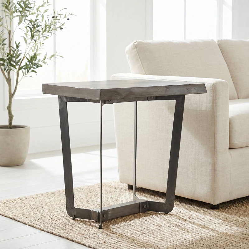 Adalyne Live Edge End Table in Solid Acacia Wood, Gray Stain