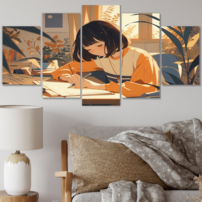 Female Anime Character I - Portrait Canvas Art Print - 5 Panels