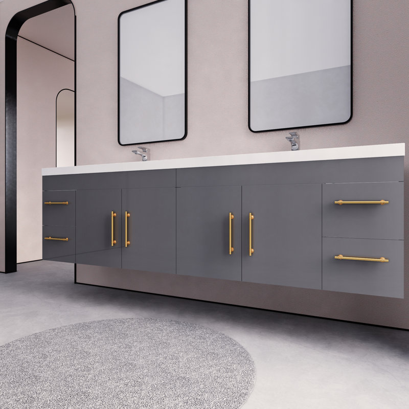 Mapleview 83.46'' Double Bathroom Vanity with Acrylic Top, Gray