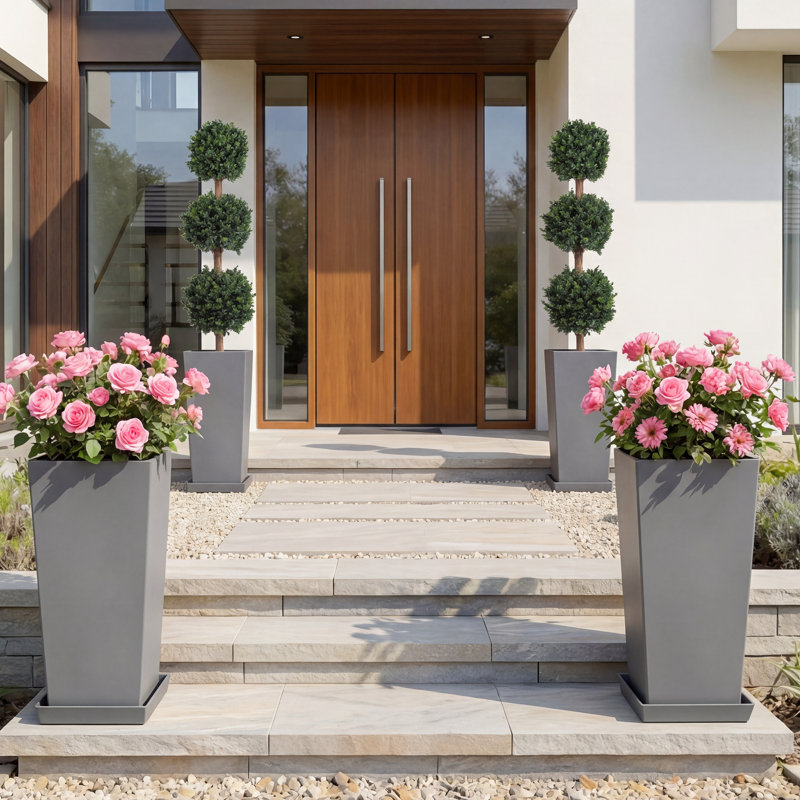2 Pairs Tall Planters-Indoor and Outdoor Planters for Large Plants（4 Pieces）, Gray