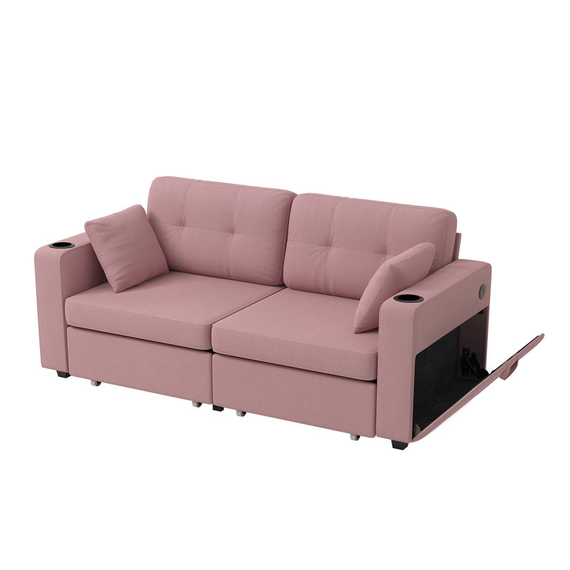 67.7'' Upholstered Loveseat With Charging Station, Pink