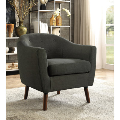 Chaise de salon en bois massif avec revêtement en tissu gris et pieds