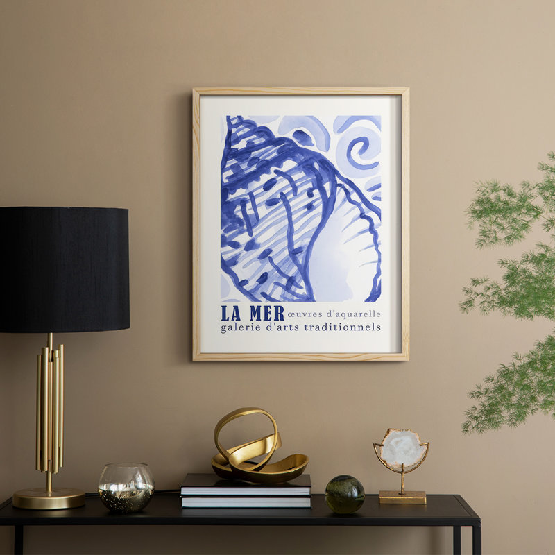 Affiche d'exposition La Mer I, reproduction encadrée - bois massif, Naturel, H 11 po x l 9 po
