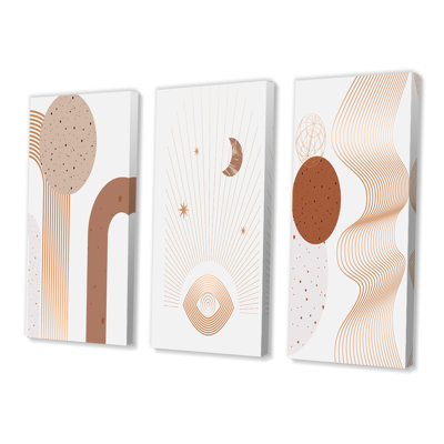 Boho, ensemble de 3 pièces d'art moderne abstrait Mid-Century