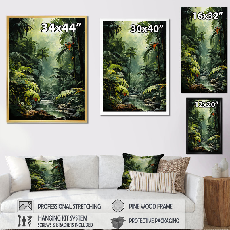 Sons de la jungle - impressions sur toile de forêt, H 40 po x l 30 po x P 1,5 po, Cadre flottant noir