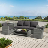 Ensemble de conversation pour patio 5 pièces, osier toutes saisons avec sièges rembourrés, coussins et table d'appoint