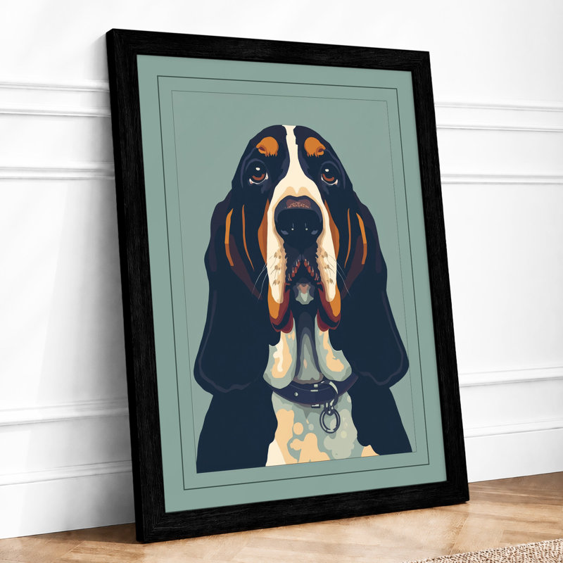 Dignified Basset Hound Modern - Framed Print, A2 - 59.4 x 42.0 cm, Black