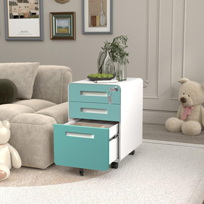 Mobile 3-Drawer Locking File Cabinet with Anti-Tip Casters, Under-Desk Storage for Home Office, Fits Legal/Letter/A4, No Assembly Required