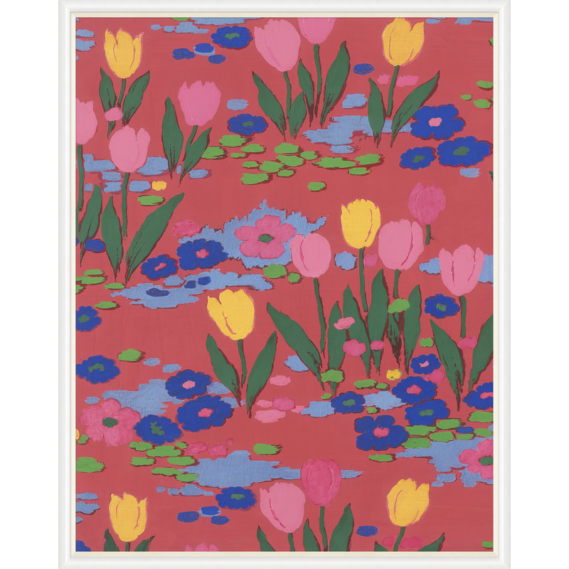 Tulipes 1 par Paule Marrot - reproduction imprimée, H 54 po x l 43 po x P 1,25 po, Cadre blanc