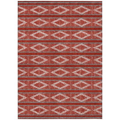 10' X 14' Red Ivory And Gray Geometric Washable Indoor Outdoor Area Rug