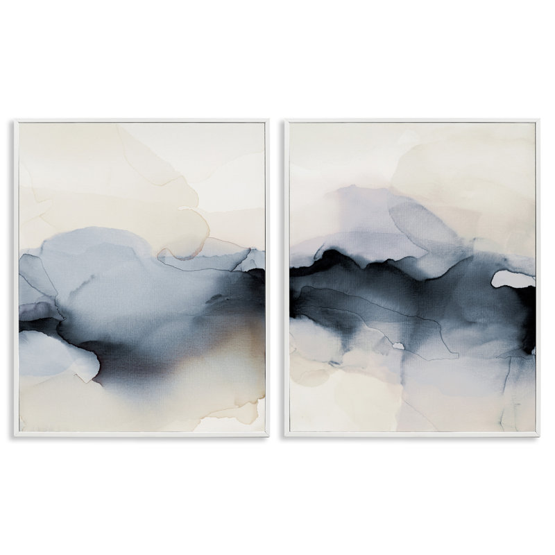 Mysterious Abstract Obscure Watercolor 2 Piece White Framed Giclee Art Set by Kippi Leonard, 30" H x 24" W