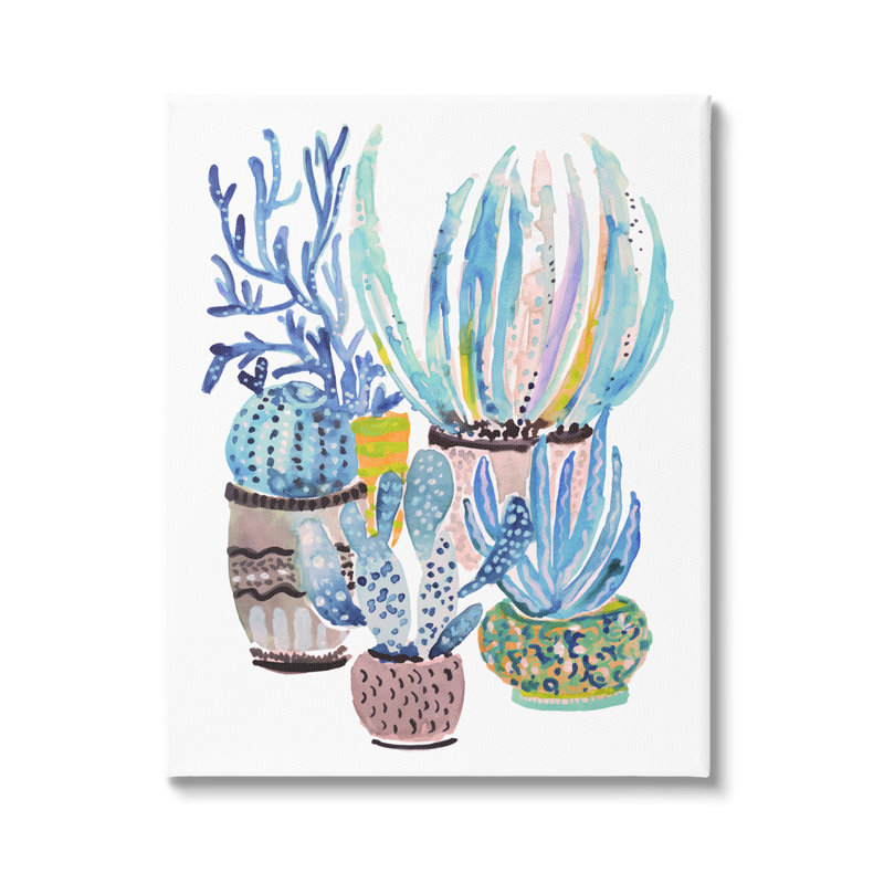 Art mural sur toile à motif de plantes de cactus bleu par Karen Fields, H 40 po x l 30 po x P 1,5 po, Toile tendue
