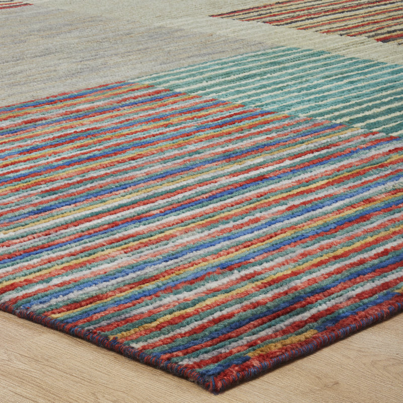 Axim Verdant & Ember Striped Hand-Knotted Wool Area Rug, Rectangle 8' x 10'
