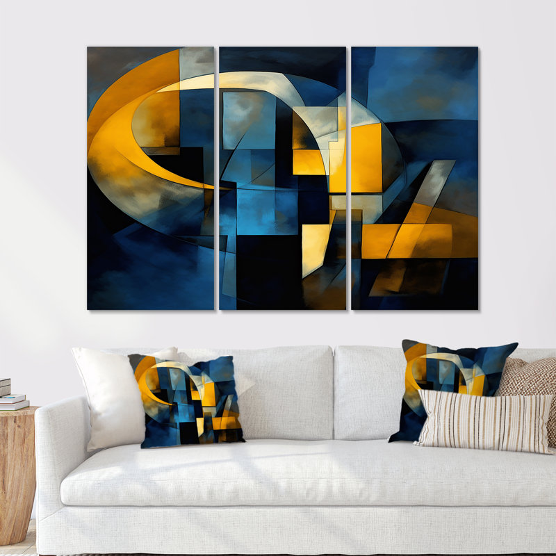 «Symphony In Kings Blue Jazz II», ensemble d'art mural géométrique, Toile tendue, H 40 po x l 60 po x P 1 po