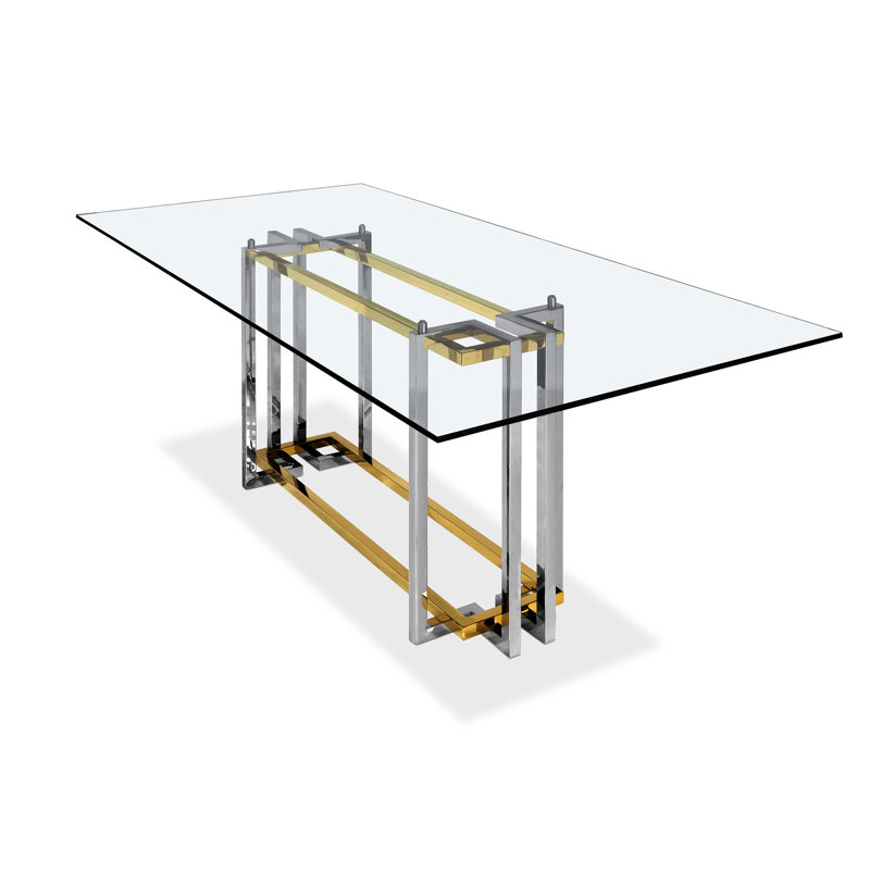Temple Cloud Rectangular Glass Top Dining Table, 30" H x 79" L x 40" W