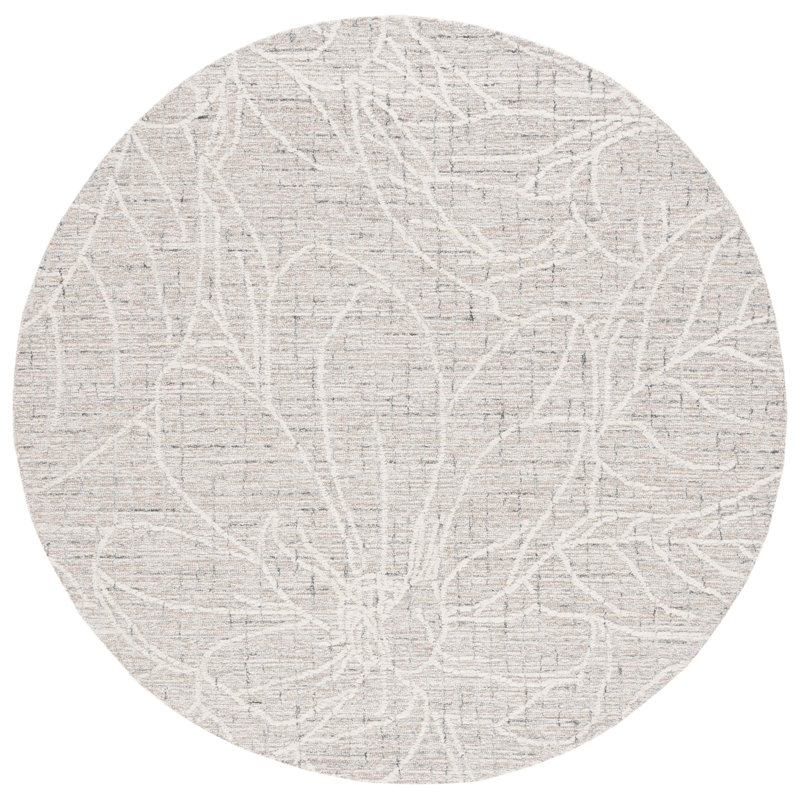 Adysun Hand Tufted Wool/Cotton Floral Rug in Beige/Ivory, Round 6'