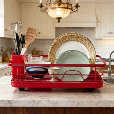 3-Piece Dish Drainer Set with Drainboard, Removable Utensil Holder & Swivel Spout