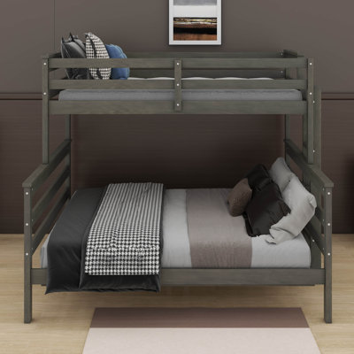 Wood Bunk Bed Frame, Detachable Into 2 Separate Beds, Platform Bunk With Guard Rail & Ladder