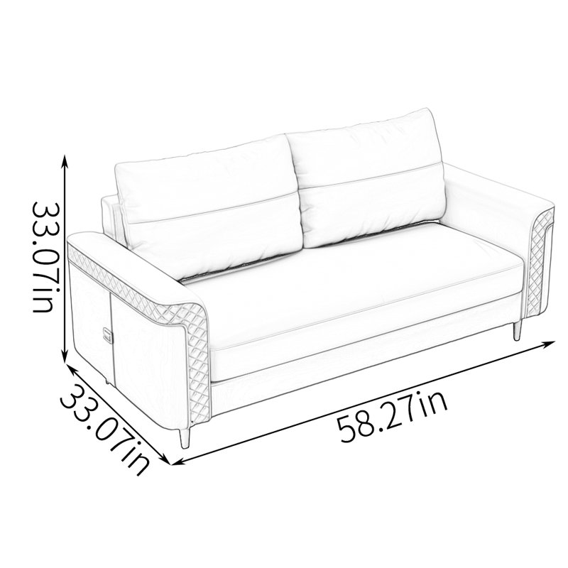 European style simple sofa, Faux Leather, 33.07" H x 58.27" W x 33.07" D