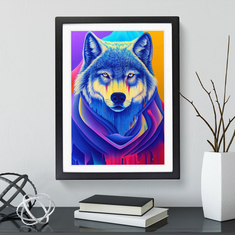 Wolf Dripping Paint No.1 Abstract - Print, Black Framed Paper, 66cm H x 48cm W, White