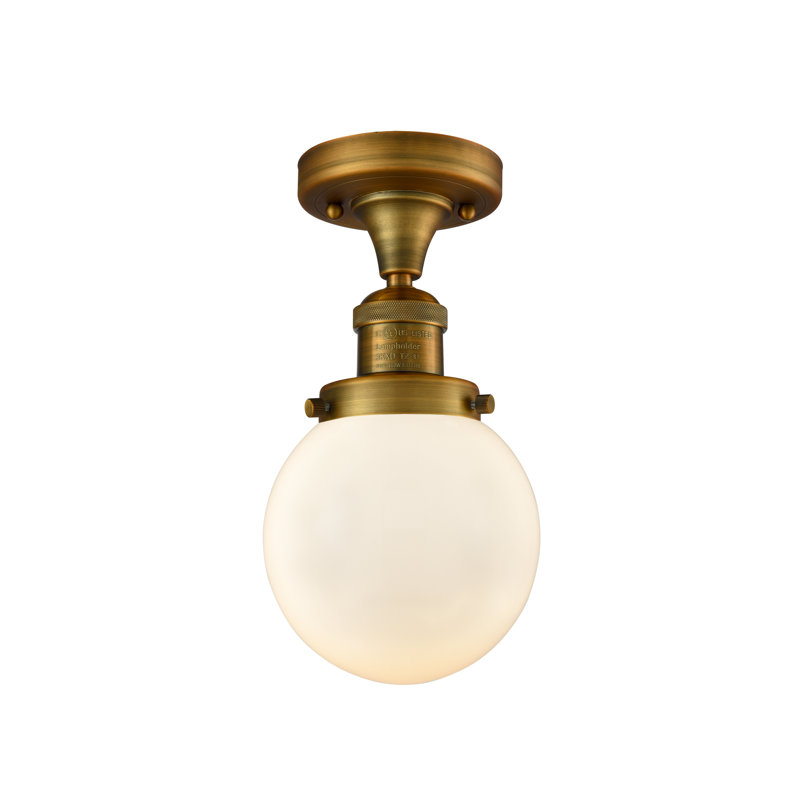 Plafonnier semi-encastré simple sphère 6 po Araujo, Boîtier blanc mat, Ampoule non incluse, Laiton brossé