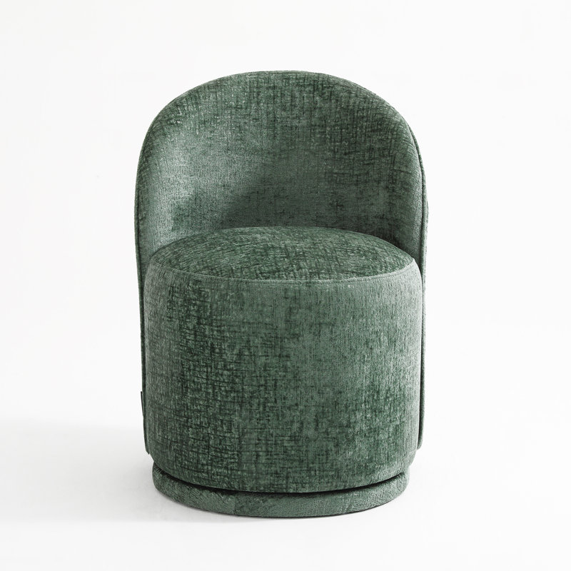 Upholstered Chenille Swivel Barrel Chair, Green Chenille