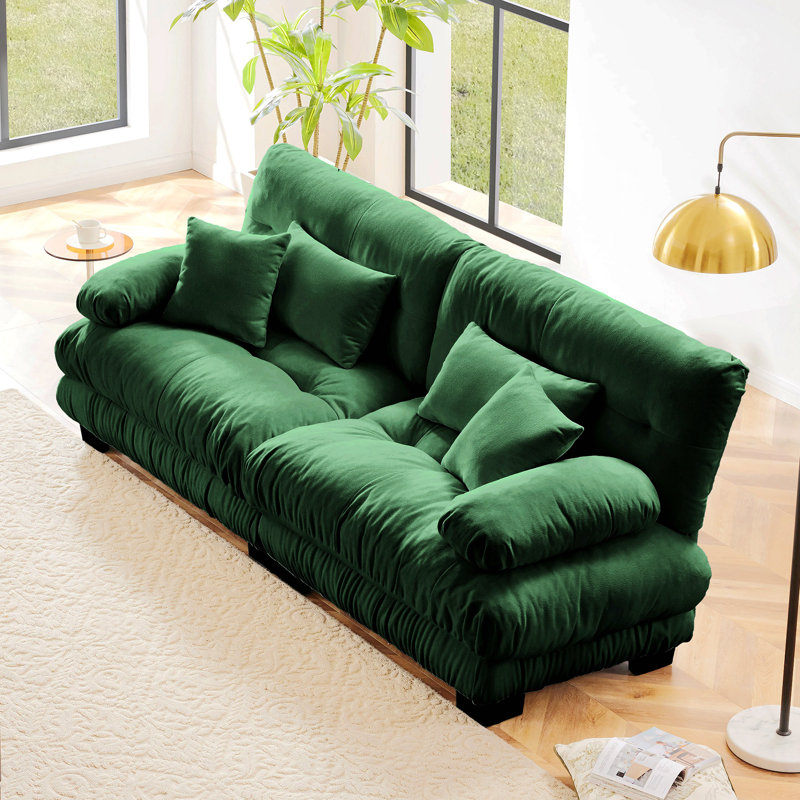 Canapé Cloud 2 places pour le salon, canapé 2 places en chenille avec 2 coussins lombaires et 2 coussins décoratifs, Vert