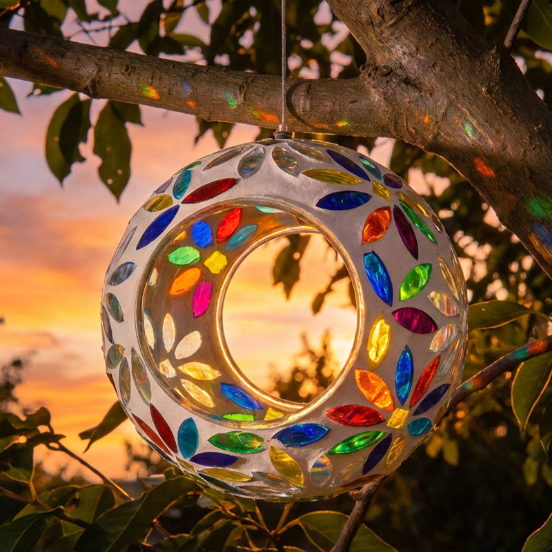 Mangeoire suspendue en verre mosaïque Huebner, capacité de 1 tasse - marguerites arc-en-ciel, Marguerites arc-en-ciel