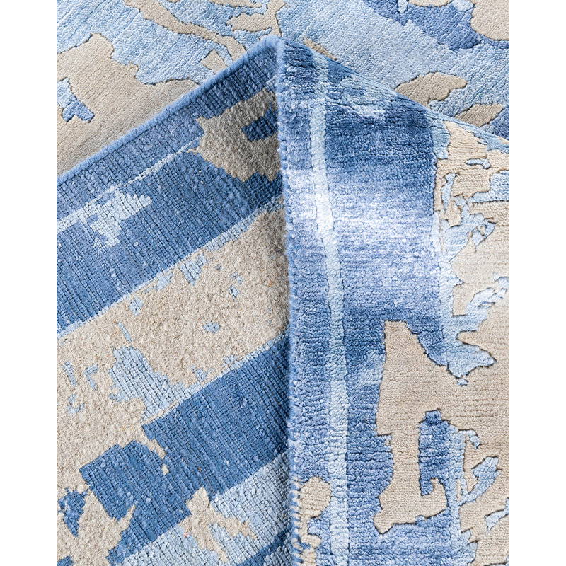 Tapis moderne noué à la main de conception unique - bleu, 8 pi 1 po x 10 pi 2 po Modern