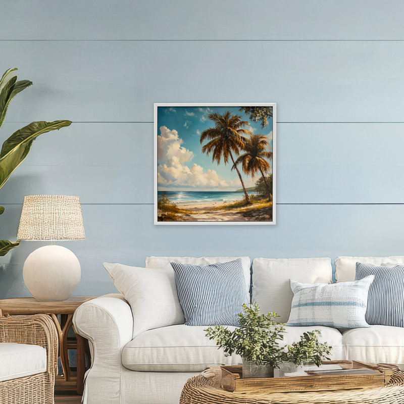 «Summer Beach Palms & Clouds», estampe numérique, design by Creative Studio, H 24 po x l 24 po, Blanc
