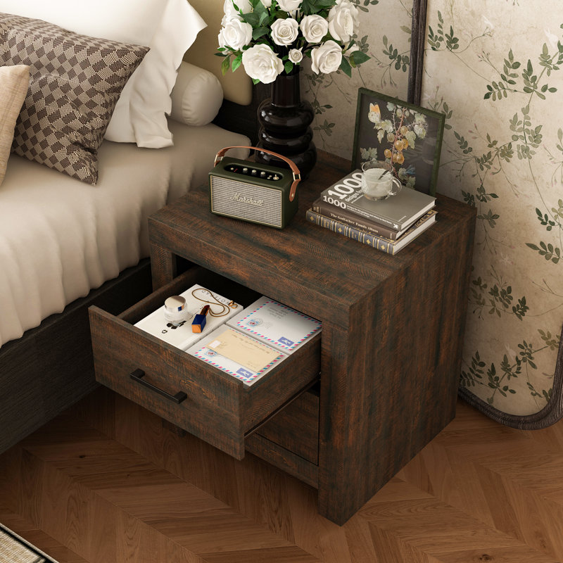2-Drawer Nightstand With Rustic Style, Brown