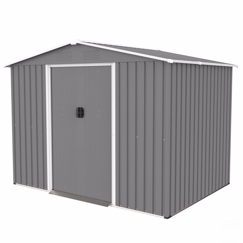 8X6 FT Outdoor Tool Storage Shed With Metal Foundation & Lockable Doors,  All Weather Metal Sheds, Gray