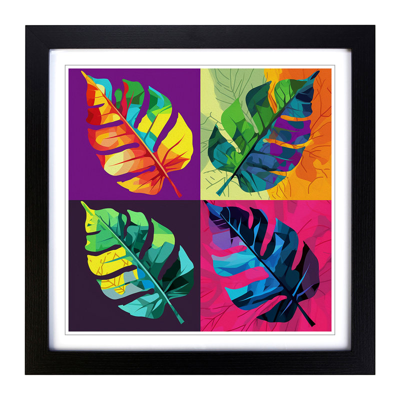 Tropical Leaf Pop Art - Single Picture Frame Print on Wood, Black