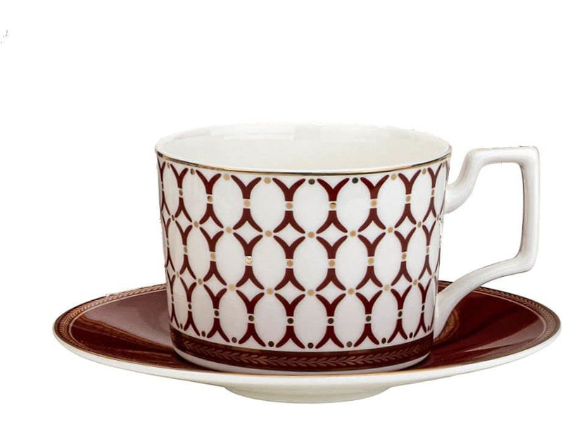 Tasse à thé en porcelaine Charnay, Rouge / blanc
