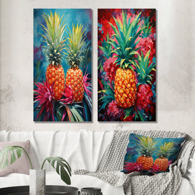 «Tropical Pineapple Oasis», ensemble de 2 reproductions d'art mural ananas