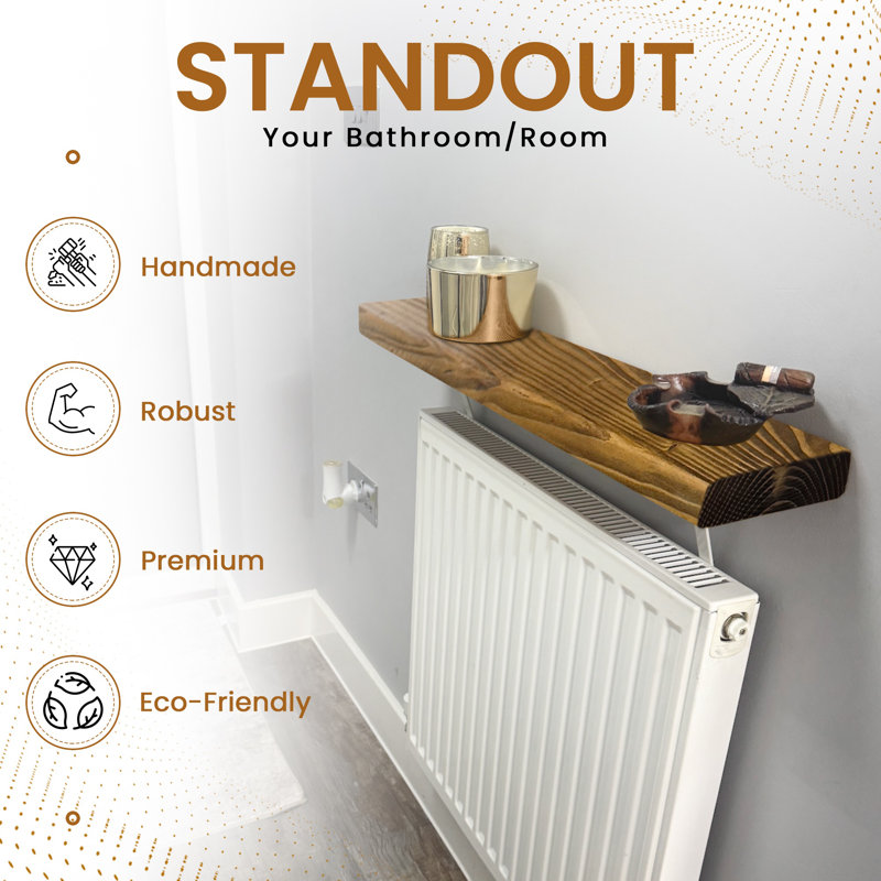 Wood Radiator Shelf with Reclaimed Wood, Tudor Oak, 4.5cm H x 130cm W x 22cm D