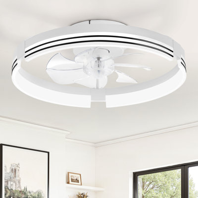 Cissline 20" Minimalist White Flush Mount Ceiling Fan with Light for Bedroom & Living Spaces