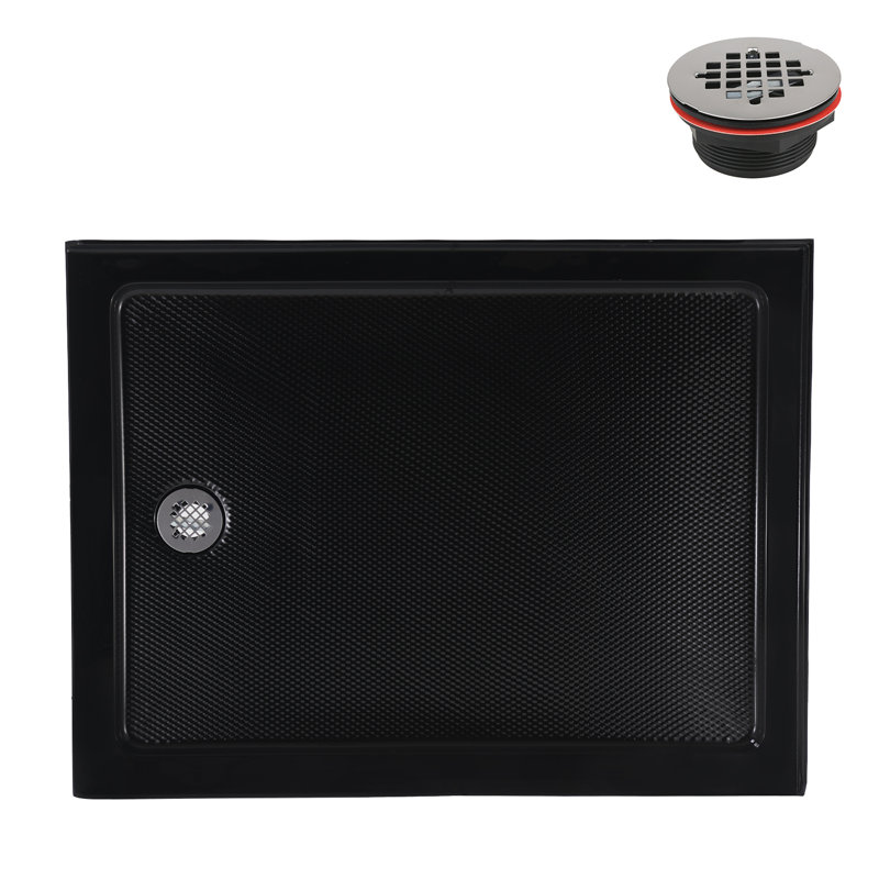 Streamline 48 in. x 36 in. Corner Acrylic Shower Base in Glossy Black, Drain Included, Left