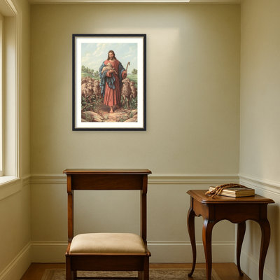 «Christ As Good Shepherd 1929» par American School, reproduction d'art encadrée sur bois