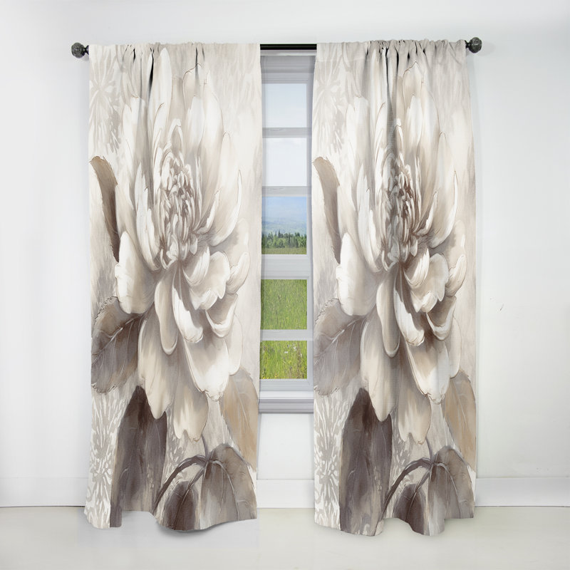 Grey Peonies On Branch II - Floral Velvet Curtain - 1 Panel, 52" W x 95" L